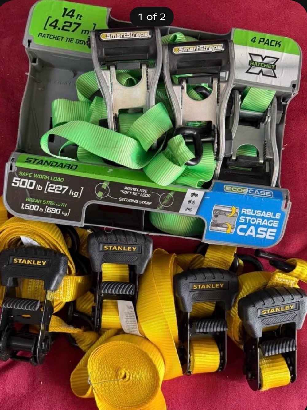Stanley Ratchet Tie-Down Set 7 Stanley Ratchet Straps 1.25in X 16' 3000lb